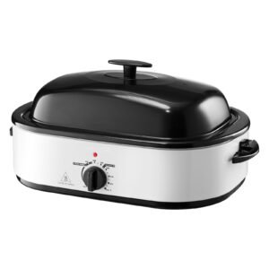 roaster oven, 18qt electric roaster oven, 150 450 f adjustable temp electric roasting pan, multifunctional electric roaster oven with self basting lid, removable pan and rack for holiday