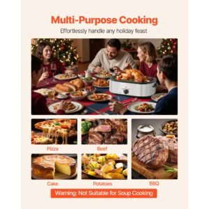 roaster oven, 20qt electric roasting pan, 150 450 f adjustable temperature fast cooking turkey roaster, turkey oven with self basting lid, defrost & warm function for home, fits 24lb turkey