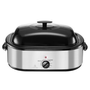 Roaster Oven, 20QT Electric Roasting Pan, 150-450 F Adjustable Temperature Fast-Cooking Turkey Roaster, Turkey Oven with Self-Basting Lid, Defrost & Warm Function for Home, Fits 24lb Turkey