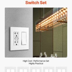 rocker light switch wall plates, 2 gang decorative outlet covers,standard size 4.57in l x 4.53in h unbreakable polycarbonate thermoplastic faceplate for receptacle outlet&switch(5 pack, white)