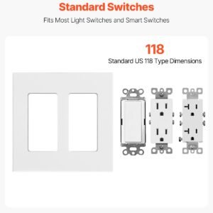 rocker light switch wall plates, 2 gang decorative outlet covers,standard size 4.57in l x 4.53in h unbreakable polycarbonate thermoplastic faceplate for receptacle outlet&switch(5 pack, white)