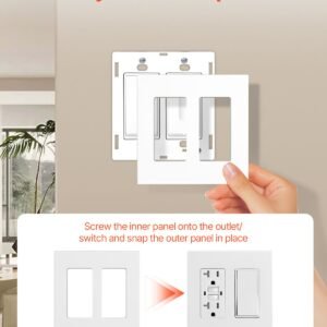 rocker light switch wall plates, 2 gang decorative outlet covers,standard size 4.57in l x 4.53in h unbreakable polycarbonate thermoplastic faceplate for receptacle outlet&switch(5 pack, white)