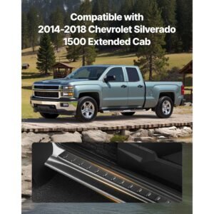 rocker panel guard, 4 piece set compatible with 2014 2018 chevrolet silverado 1500 extended cab, replacement for 14068 trail armor side skirts extension body kit, driver side, 3m adhesive, black