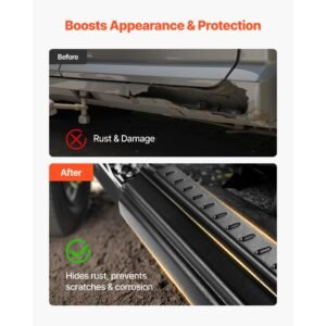 rocker panel guard, 4 piece set compatible with 2014 2018 chevrolet silverado 1500 extended cab, replacement for 14068 trail armor side skirts extension body kit, driver side, 3m adhesive, black