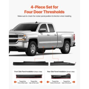 rocker panel guard, 4 piece set compatible with 2014 2018 chevrolet silverado 1500 extended cab, replacement for 14068 trail armor side skirts extension body kit, driver side, 3m adhesive, black