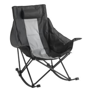 rocking camping chair, portable folding rocker, heavy duty lawn chair recliner with cupholder & pocket, supports 225lbs, fully padded camp chairs for outdoor patio backyard porch garden
