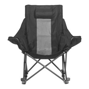 rocking camping chair, portable folding rocker, heavy duty lawn chair recliner with cupholder & pocket, supports 225lbs, fully padded camp chairs for outdoor patio backyard porch garden