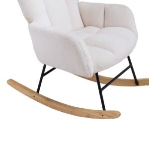 rocking chair nursery, glider rocking chair with soft seat and high backrest, 250 lbs weight capacity teddy fabric, upholstered glider rocker chair for nursery, bedroom, living room, ivory white