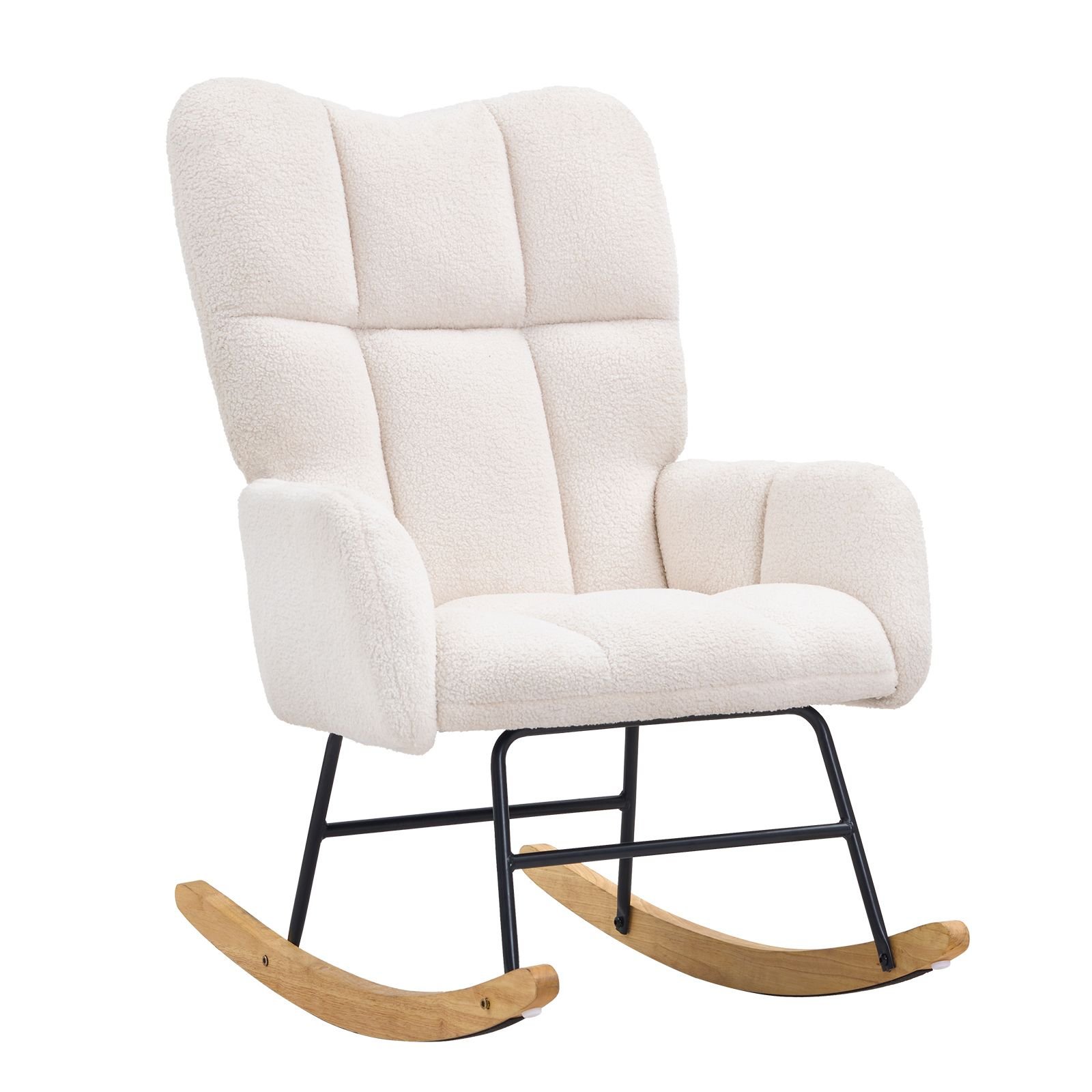 rocking chair nursery, glider rocking chair with soft seat and high backrest, 250 lbs weight capacity teddy fabric, upholstered glider rocker chair for nursery, bedroom, living room, ivory white