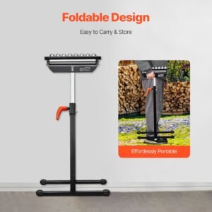 roller stand, 300 lb load capacity, 26.8 42.5 in adjustable height, folding heavy duty with 11.5 inch polished multi directional roller head, for table saw outfeed woodworking extension support