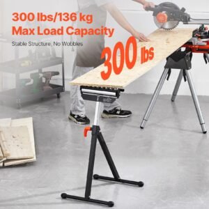 Roller Stand, 300 lb Load Capacity, 26.8-42.5 in Adjustable Height, Folding Heavy Duty with 11.5 inch Polished Multi-directional Roller Head, for Table Saw Outfeed Woodworking Extension Support
