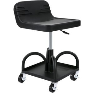 Rolling Garage Stool, 300LBS Capacity, Adjustable Height from 15.7 in to 20.5 in, Mechanic Seat with 360-degree Swivel Wheels and Tool Tray, for Workshop, Auto Repair Shop, Black