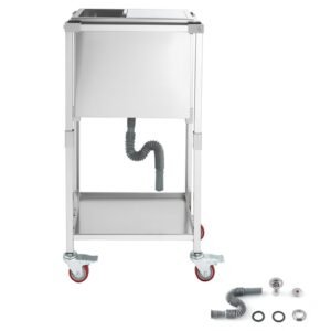 Rolling Ice Chest Cooler Cart, 20"L x 14"W x 38"H Stainless Steel Cooling Bin on Wheels, 29.6 Quart Outdoor Stand Up Cooler Trolley with Shelf, for Patio Backyard Party Bar Cold Drinks