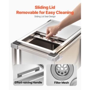 rolling ice chest cooler cart, 20"l x 14"w x 38"h stainless steel cooling bin on wheels, 29.6 quart outdoor stand up cooler trolley with shelf, for patio backyard party bar cold drinks