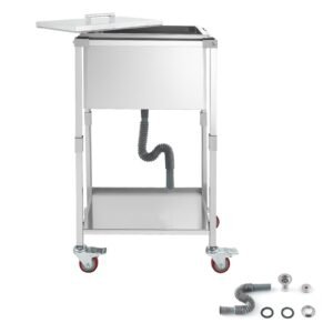 Rolling Ice Chest Cooler Cart, 22"L x 16"W x 38"H Stainless Steel Cooling Bin on Wheels, 32.8 Quart Outdoor Stand Up Cooler Trolley with Shelf, for Patio Backyard Party Bar Cold Drinks