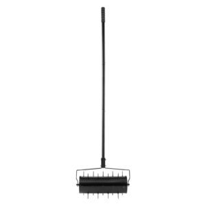 Rolling Lawn Aerator, 18-inch Heavy-Duty Manual Rolling Aerator Lawn with Detachable Handle and 27 Iron Spikes, Rolling Lawn Aeration Tool for Garden Patio Yard Compacted Soils and Lawns, Black