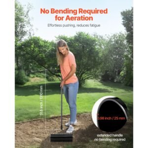 rolling lawn aerator, 18 inch heavy duty manual rolling aerator lawn with detachable handle and 27 iron spikes, rolling lawn aeration tool for garden patio yard compacted soils and lawns, black