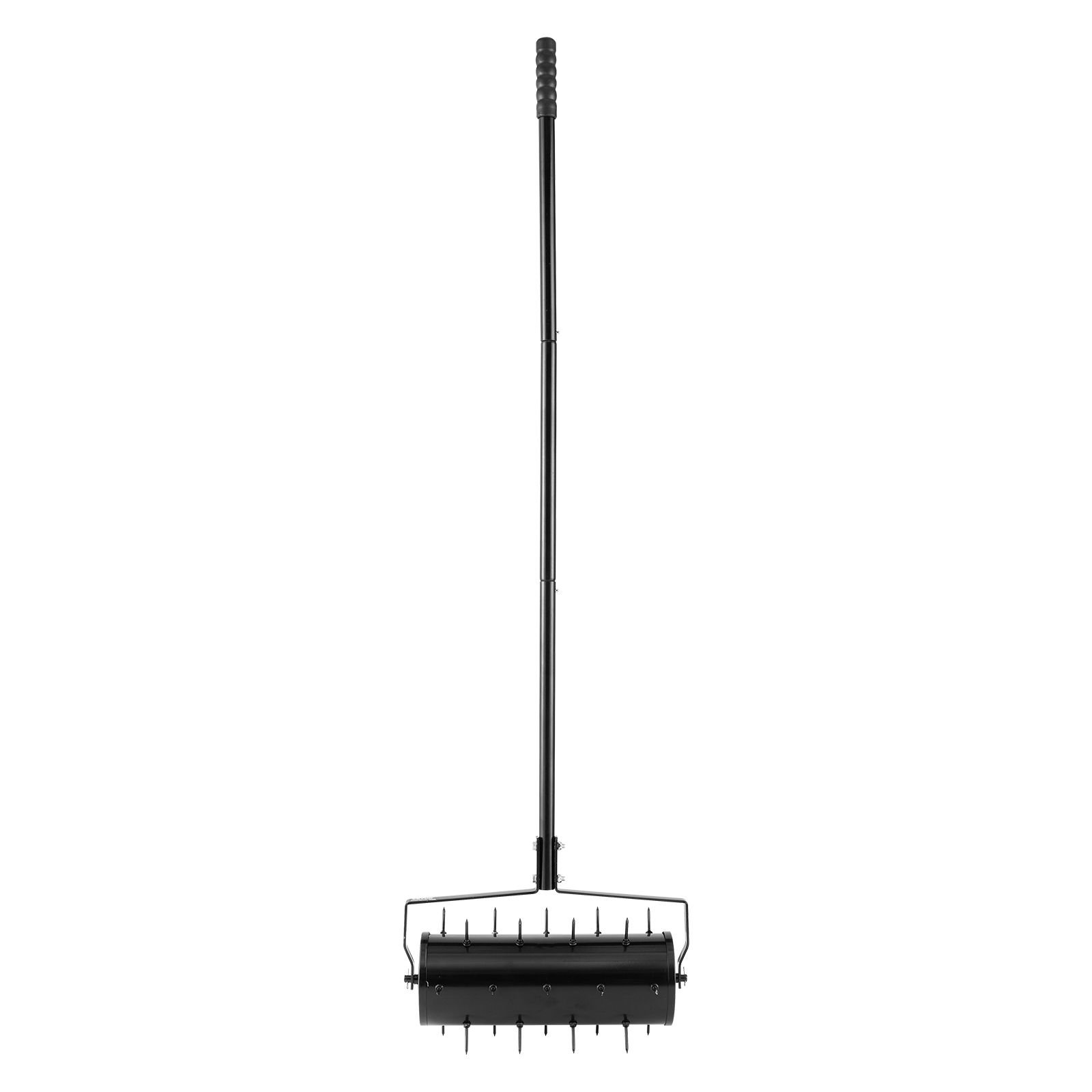 rolling lawn aerator, 18 inch heavy duty manual rolling aerator lawn with detachable handle and 27 iron spikes, rolling lawn aeration tool for garden patio yard compacted soils and lawns, black