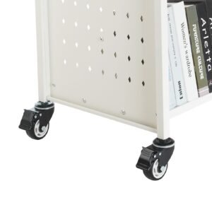 rolling library book cart, 330 lbs capacity, 38.2 x 20.3 x 48.2 inch library cart, double sided w shaped shelves with 3 inch lockable wheels, book truck for home shelves office and school, white