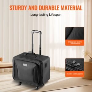 rolling makeup train case large storage 3 tiers, convenient carry with handle, wheels, strap, professional makeup storage organizer box make up carrier waterproof oxford, black