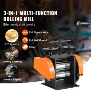 rolling mill, 1.77"/45 mm jewelry rolling mill machine, 1: 2.4 gear ratio, 3 in 1 multi function rolling mill, 0 6 mm press thickness for metal jewelry making sheet square wire semicircle