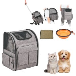 Rolling Pet Carrier Backpack with Removable Wheels for Under 18LBS, Large Soft Sided Wheeled Dog Carrier Cat Travel Carrier Airline Approved for Small Dogs and Medium Cats with Upgraded Wheels