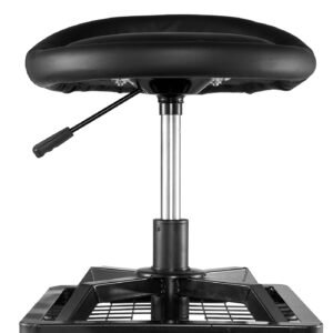 rolling shop stool, pneumatic garage seat/work stool with 300 lbs capacity, adjustable height roller creeper seat, 360° swivel padded workshop stool with casters, for garage, shop & auto repair