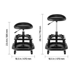 rolling shop stool, pneumatic garage seat/work stool with 300 lbs capacity, adjustable height roller creeper seat, 360° swivel padded workshop stool with casters, for garage, shop & auto repair