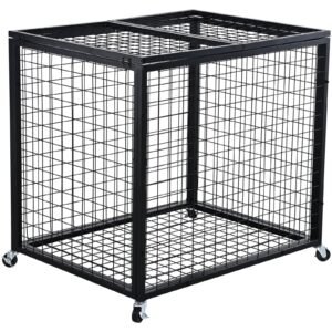 rolling sports ball storage cart, basketball cage with double lids, sport equipment holder organizer for indoor outdoor, steel storage rack for garages, playgroup, gym and schools