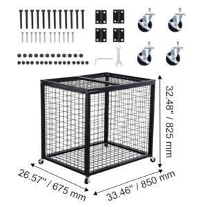 rolling sports ball storage cart, basketball cage with double lids, sport equipment holder organizer for indoor outdoor, steel storage rack for garages, playgroup, gym and schools