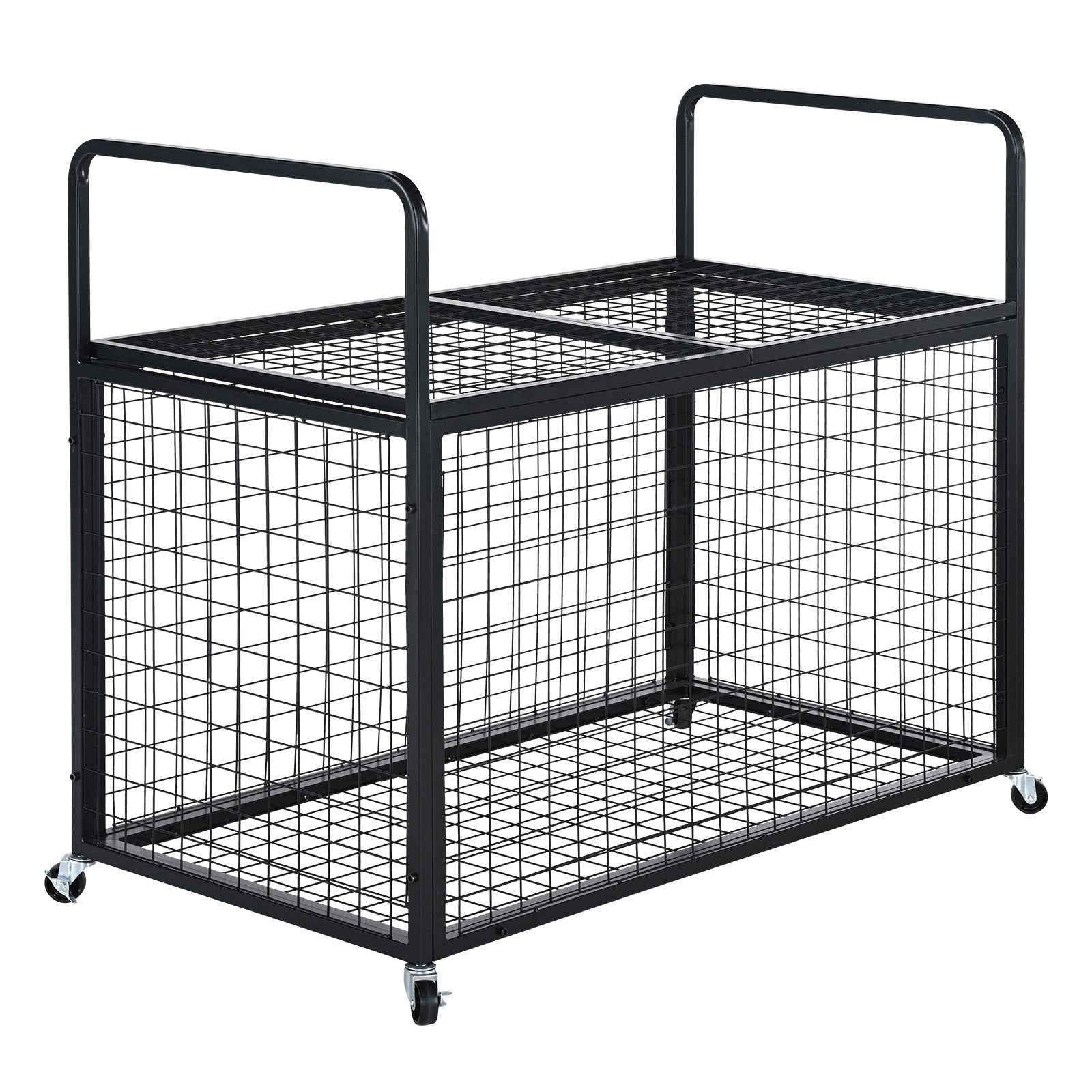 rolling sports ball storage cart, lockable basketball cage with double lids, sport equipment holder organizer for indoor outdoor, steel storage rack for garages, playgroup, gym and schools