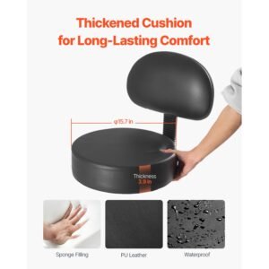 rolling stool with back support and wheels, 450 lbs weight capacity round rolling stool chair, height adjustable thickened pu leather swivel stool for salon, spa, massage, tattoo, clinic, black