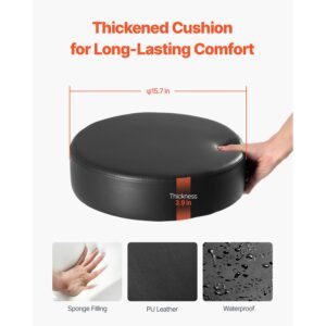 rolling stool with wheels, 450 lbs weight capacity round rolling stool chair, height adjustable thickened pu leather swivel stool for salon, spa, massage, tattoo, clinic, black
