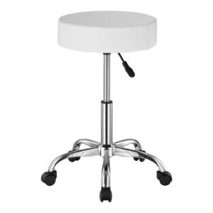 rolling stool with wheels, 450 lbs weight capacity round rolling stool chair, height adjustable thickened pu leather swivel stool for salon, spa, massage, tattoo, clinic, white