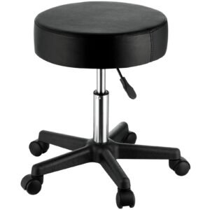 rolling stools with wheels, 400 lbs weight capacity adjustable height stool with ultra thick seat cushion, swivel stools chair for salon, bar, home, office, tatoo, medical, massage, black