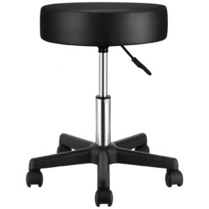 rolling stools with wheels, 400 lbs weight capacity adjustable height stool with ultra thick seat cushion, swivel stools chair for salon, bar, home, office, tatoo, medical, massage, black