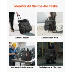 rolling tool bag, 110 lbs load capacity, 25 pockets heavy duty roller tool bag on wheels, adjustable telescoping handle & stable base, toolbag organizers with wheels for construction, mechanic