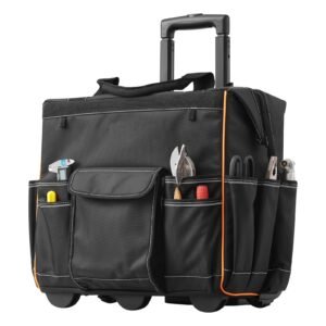 Rolling Tool Bag, 110 lbs Load Capacity, 25 Pockets Heavy Duty Roller Tool Bag with Adjustable Telescoping Handle & Stable Base, Toolbag Organizers with Wheels for Electrician, Construction