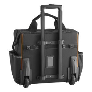 rolling tool bag, 110 lbs load capacity, 25 pockets heavy duty roller tool bag with adjustable telescoping handle & stable base, toolbag organizers with wheels for electrician, construction
