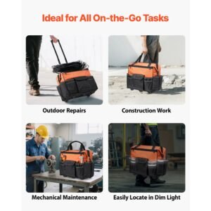 rolling tool bag, 110 lbs load capacity, 27 pockets heavy duty roller tool bag on wheels, adjustable telescoping handle & stable base, toolbag organizers with wheels for construction, mechanic