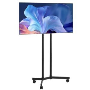 rolling tv stand, mobile tv cart for 32 65 inch screens, height adjustable, portable monitor stand with wheels holds up to 88 lbs for living room, bedroom, office, outdoor, max vesa 400x400mm