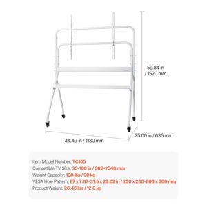 rolling tv stand, mobile tv cart for 35 100 inch led/lcd/oled flat/curved tvs, portable monitor stand with wheels hold up to 198 lbs for living room, bedroom, office, outdoor, max vesa 800x600mm