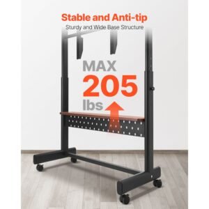 rolling tv stand, mobile tv cart for 55 100 inch screens, height adjustable portable monitor stand with tray, holds up to 205 lbs for living room, bedroom, office, outdoor max vesa 800 x 600 mm