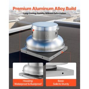 roof exhaust fan, attic vent fan with high power motor, 21 inch fan base heavy duty aluminum alloy, speed control adjustable airflow 500/900 cfm, compact for garage,kitchen,bathroom, silver