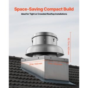 roof exhaust fan, attic vent fan with high power motor, 21 inch fan base heavy duty aluminum alloy, speed control adjustable airflow 500/900 cfm, compact for garage,kitchen,bathroom, silver