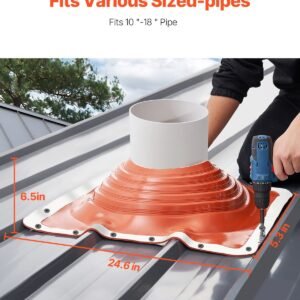 roof pipe flashing boot, fit pipe od 10" to 18", flexible silicone roofing jack pipe flashing, high temp 101 to 437 f, endurable square metal base, for chimney, wood stove & outdoor vent pipes