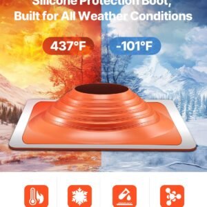 roof pipe flashing boot, fit pipe od 10" to 18", flexible silicone roofing jack pipe flashing, high temp 101 to 437 f, endurable square metal base, for chimney, wood stove & outdoor vent pipes