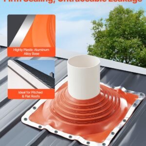 roof pipe flashing boot, fit pipe od 10" to 18", flexible silicone roofing jack pipe flashing, high temp 101 to 437 f, endurable square metal base, for chimney, wood stove & outdoor vent pipes