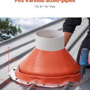 roof pipe flashing boot, fit pipe od 10" to 19", flexible silicone roofing jack pipe flashing, high temp 101 fahrenheit to 437 fahrenheit, lasting round red metal base