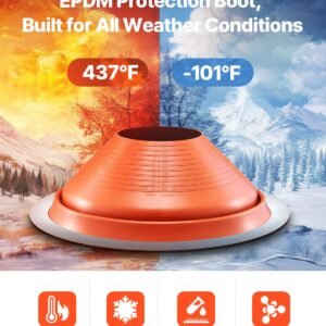 roof pipe flashing boot, fit pipe od 10" to 19", flexible silicone roofing jack pipe flashing, high temp 101 fahrenheit to 437 fahrenheit, lasting round red metal base